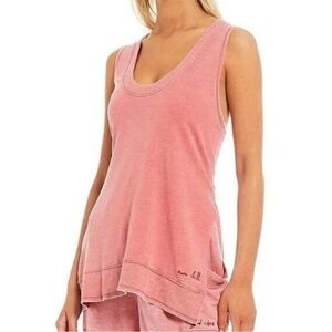 Free People Cozy Girl Racerback Tunic Tank More Chill rosette red pink Sz L NEW